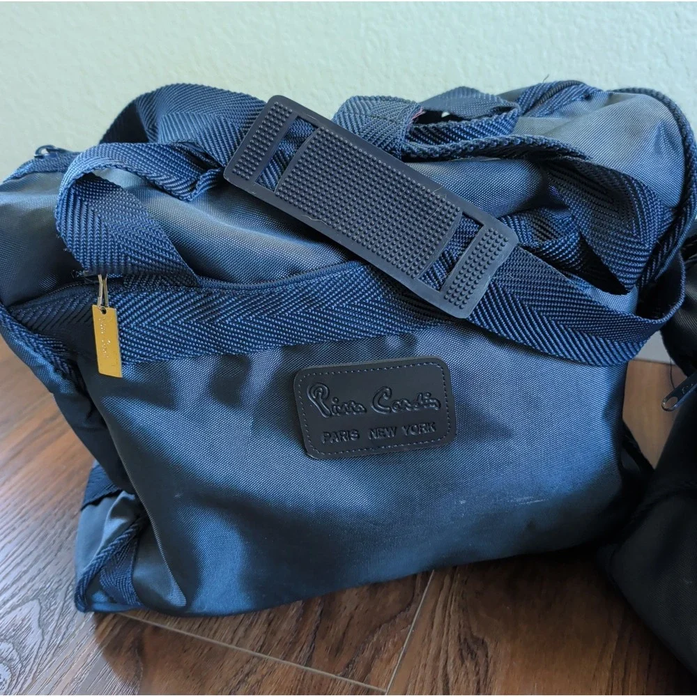 Vtg Pierre Cardin Travel Bags Luggage Overnight Weekender Navy Blue Preppy 90s